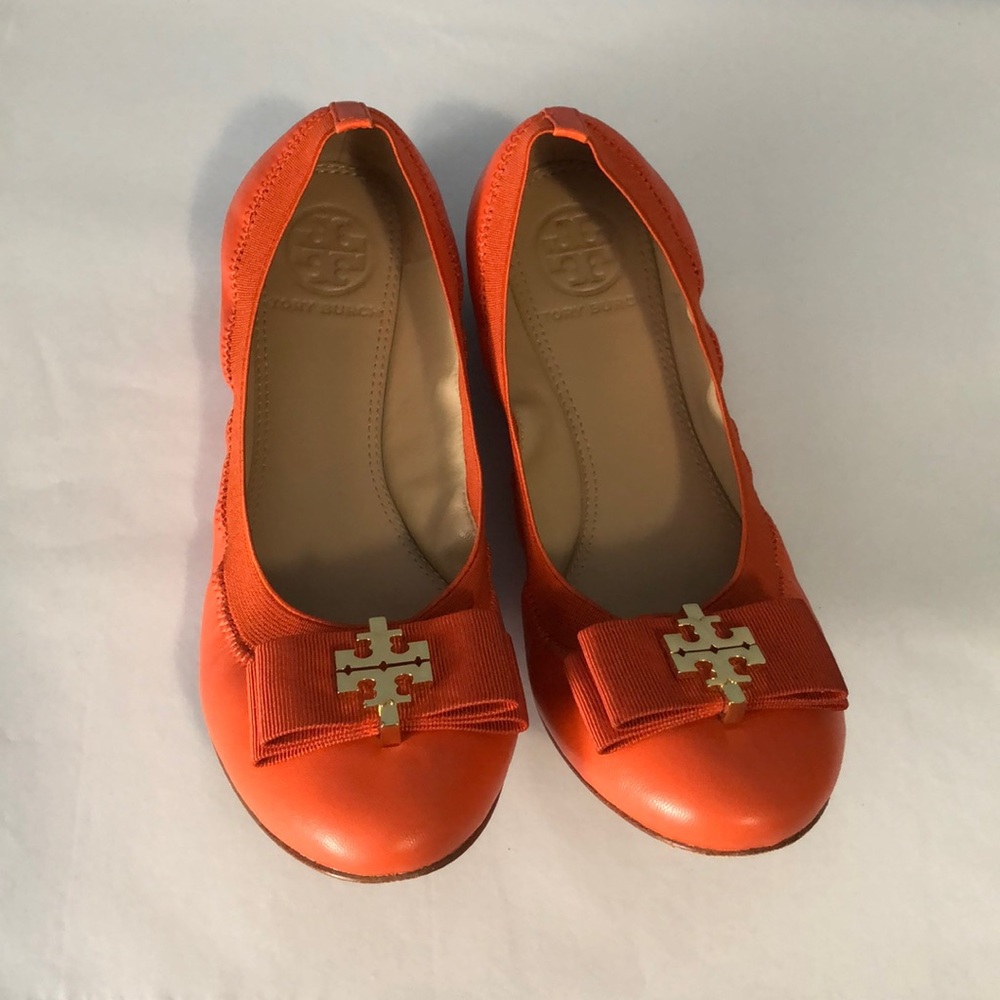 Tory Burch Orange Mayberry Logo Ballet Flats
